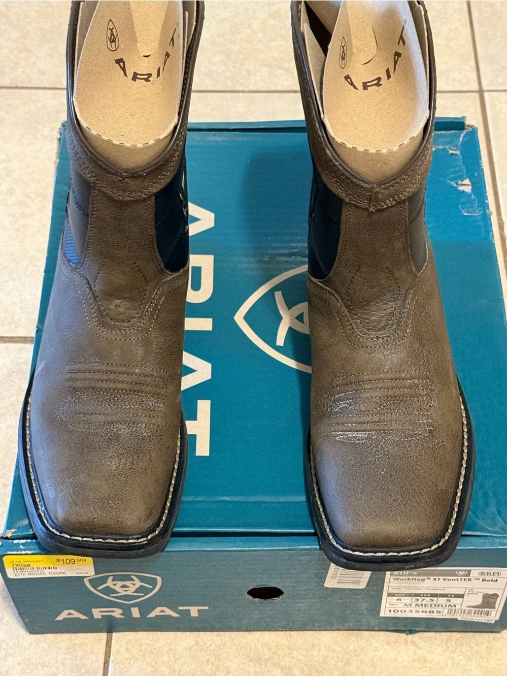 Ariat Youth Boys WorkHog XT VentTEK Bold Boots 10035885 Size 6 M Iron Coffee Box